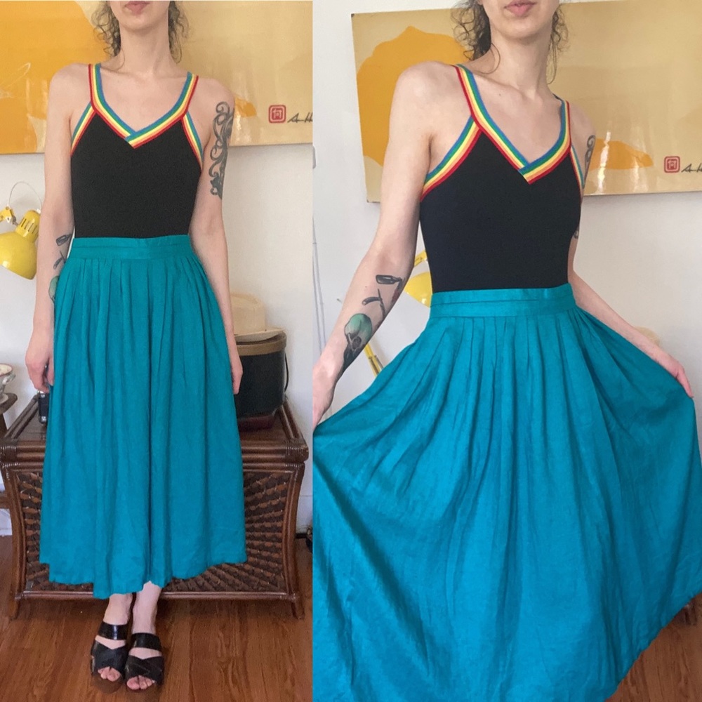 Vintage 80s teal pleated skirt